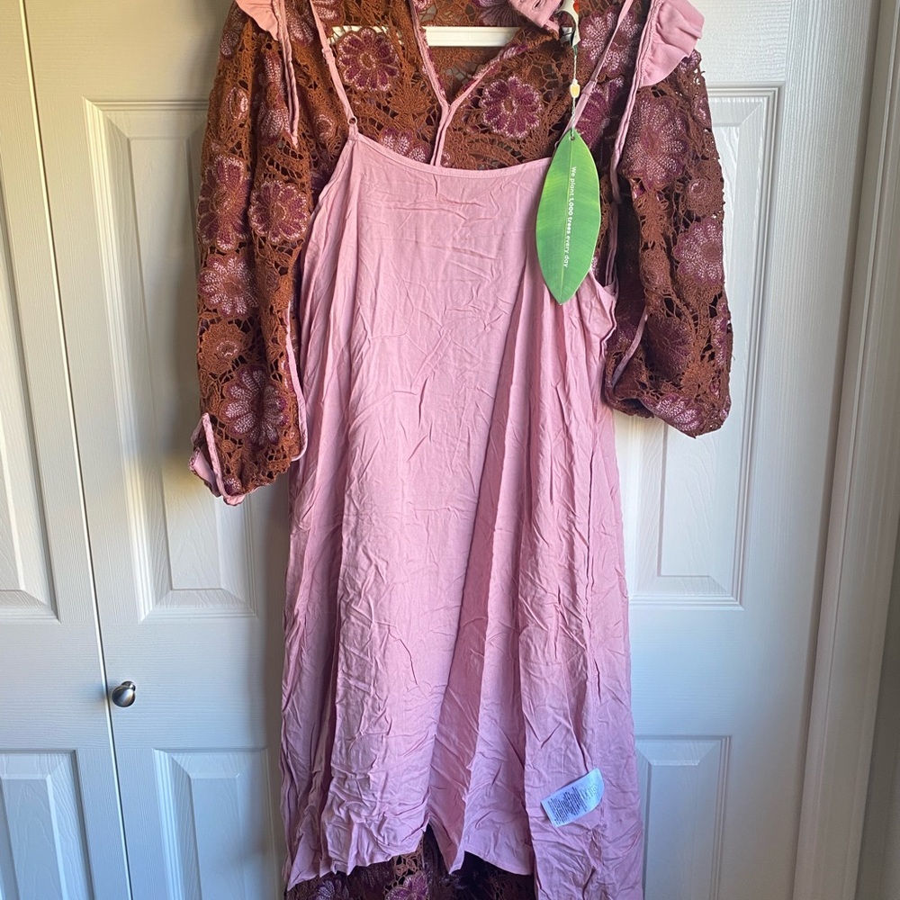 NWT Farm Rio Brown Gigi Tapestry Guipure Midi Dress - Picture 13 of 16